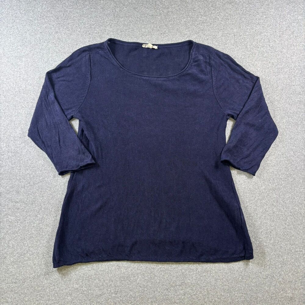 Eileen Fisher Minimalist Lagenlook Organic Linen Navy Top Women’s M